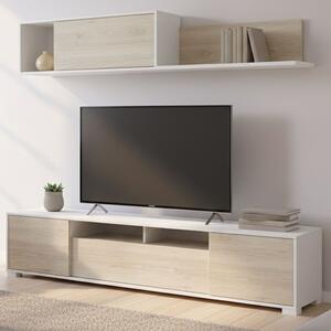 Mobile soggiorno multifunzione 200cm rovere e bianco lucido - Abbete