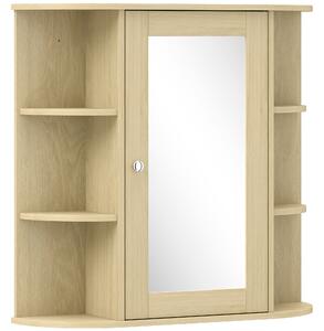 HOMCOM Armadio da Bagno con Specchio Armadio da Parete con Ripiani Aperti 66x17x63 cm Naturale | Aosom Italy