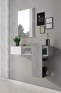 Mobile da Ingresso Grigio Cemento Bianco Specchio Incluso un Ripiano 100x31x75h cm, Appendiabiti - Limbadi