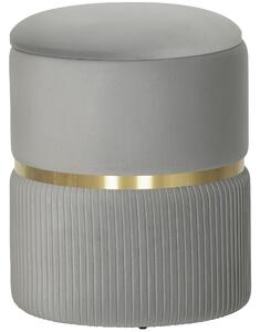 HOMCOM Pouf contenitore rotondo, pouf rivestito in velluto con coperchio rimovibile, seduta imbottita e spazio nascosto, Grigio chiaro | Aosom Italy