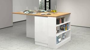 Isola cucina moderna per open space 160x90x90h cm bianca lucida e rovere - Abern