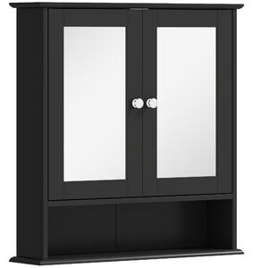 Kleankin Armadio da Bagno con Specchio Armadio da Parete con 2 Ante Ripiano Aperto Ripiano Regolabile 56x13x58cm Nero | Aosom Italy