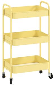 HOMCOM Carrello ausiliario su ruote a 3 livelli Carrello da cucina con 3 cestelli e 2 maniglie 45x30,6x79 cm Giallo | Aosom Italy