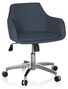 Sedia da ufficio girevole, regolabile in altezza, rivestita in tessuto color grigio scuro, con braccioli