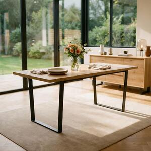 Tavolo da pranzo VIDAGO 90x180 cm con struttura in metallo e piano in rovere selvatico, tavolo moderno rustico con decoro in legno e gambe in metallo