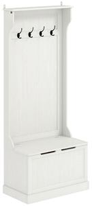 HOMCOM Attaccapanni Scarpiera con Panca Contenitore 4 Ganci Stile Moderno 71,5x39,5x170 cm Bianco | Aosom Italy