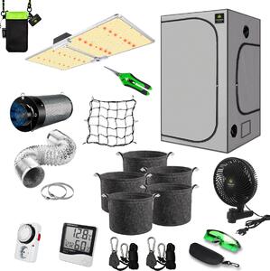 Canna4Home GrowBox set completo 100 x 100 x 200 cm grigio per la coltivazione in serra con lampada LED, kit di estrazione, vasi per piante
