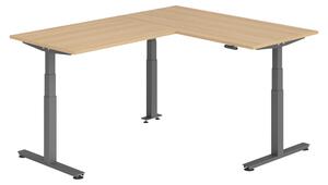 Scrivania angolare bümö regolabile elettricamente in altezza, forma a L - Struttura: grafite, finitura: rovere, dimensioni: scrivania angolare 160 x 200 cm