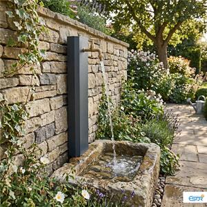 Fontana da Giardino Rettangolare da Muro con Rubinetto Dimensioni 18x6xh 100 cm con tubo rubinetto, flessibile e Gomito resistente al gelo Colore Antracite