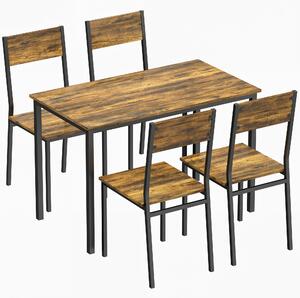 HOMCOM Set tavolo sala da pranzo con 4 sedie, tavolo da cucina con sedie 4 persone, gambe in metallo, marrone rustico | Aosom Italy