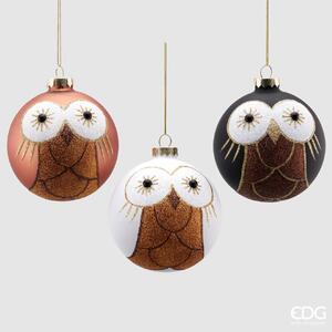 Decorazione Pallina Gufo in Vetro ø10 cm Gufo Bianco - EDG Enzo De Gasperi
