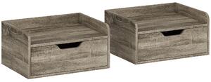 HOMCOM Set di 2 comodini da parete, comodini con cassetto e ripiano con bordi rialzati, 40x30x19,5cm, grigio | Aosom Italy