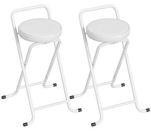 HOMCOM Sgabelli da Bar Pieghevoli Set da 2, senza Montaggio, Sgabelli da Bar, Seduta Imbottita 63H cm, Struttura in Acciaio, Bianco | Aosom Italy