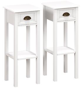 HOMCOM Set di 2 tavolini d'appoggio Comodino stile sofisticato con cassetto, ripiano inferiore, 30 x 30 x 75 cm, bianco | Aosom Italy