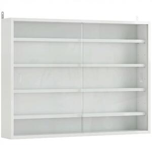 HOMCOM Vetrina da Parete in Legno con Ripiani Regolabili e 2 Ante Scorrevoli in Vetro 80x9,5x60 cm Bianco | Aosom Italy