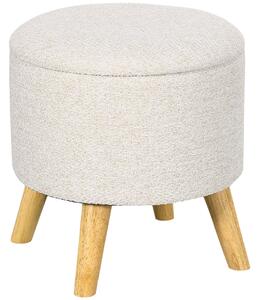 HOMCOM Pouf rotondo poggiapiedi sgabello con vano portaoggetti gambe in legno design moderno crema | Aosom Italy