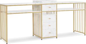 M MCombo tavolo a doppio chiodo con cassetti, scrivania, 2413 (bianco-oro)