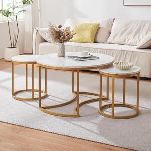 Set di 3 tavolini da caffè 'Christchurch' struttura in metallo effetto marmo, bianco/oro