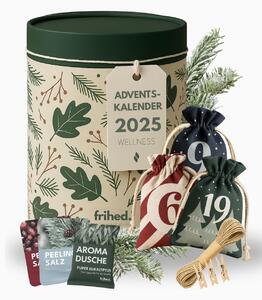 Frihed.® Calendario dell'Avvento Benessere 2025 - Idea regalo limitata per donne e uomini - Set regalo benessere con 24x sali peeling e bombe doccia