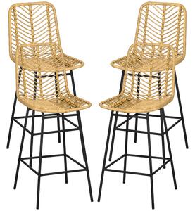 HOMCOM Set di 4 sgabelli da bar, sedie da bar, schienale in cannage e poggiapiedi, struttura in acciaio, 42,5x52x102cm, giallo | Aosom Italy