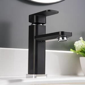 Miscelatore per lavabo da bagno, rubinetto 1233CB - Nero / Cromo - Cartuccia in Vetroceramica sostituibile