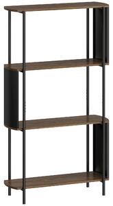 HOMCOM Scaffale contenitore, libreria a 4 ripiani con pannelli laterali curvati, telaio in acciaio, 80x30x141cm, marrone | Aosom Italy