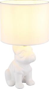 Lampada da tavolo, Vetroceramica, tessuto, bianco, disegno di cane, H 40 cm
