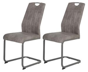 Hela Tische, set di 2 sedie da pranzo a sbalzo Christina - microfibra grigio vintage - struttura in metallo grigio - schienale con maniglia - portata 140 kg