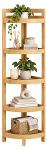 Relaxdays, scaffale angolare in bambù, con 5 ripiani a forma di semicerchio, dimensioni: 116x23x23 cm, scaffale da pavimento per bagno e cucina, scaffale salvaspazio, colore naturale