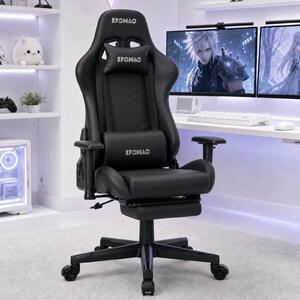 Sedia da gaming con poggiapiedi, capacità di carico 150 kg, rivestita in ecopelle, colore nero