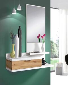 Mobile ingresso sospeso con cassetto bianco e rovere nodi 81x116h cm - Adina