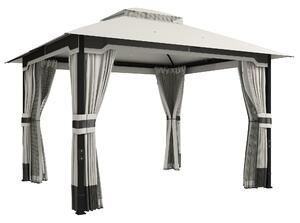 Outsunny Tenda Doppio Gazebo da Giardino con 4 Pareti e Zanzariera per Esterno Terrazza, 360x300x279 cm, Grigio Chiaro | Aosom Italy