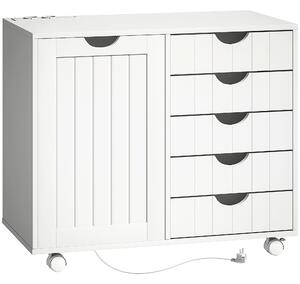 HOMCOM Mobile per Stampante con Stazione di Ricarica e Ruote 5 Cassetti Porte USB Ripiano Regolabile Bianco | Aosom Italy