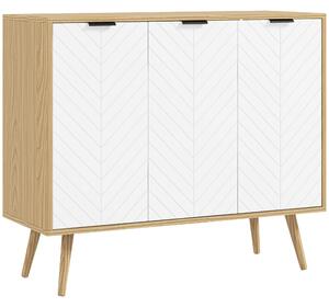 HOMCOM Mobile basso contenitore 2 armadi 3 porte motivo chevron ripiani regolabili in altezza 91,5 x 35 x 77,4 cm legno naturale | Aosom Italy