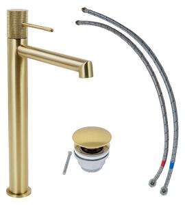 Rubinetto per lavabo SCHÖNER WOHNEN collezione KADIA L, oro opaco, rubinetto adatto ai lavabi da appoggio del bagno