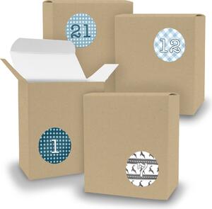 Calendario dell'Avvento da riempire, 24 cubetti MARRONE + adesivi V08 Z05