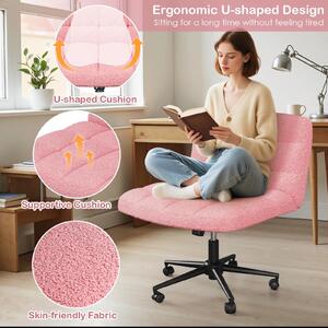 Sedia da scrivania con seduta ampia e design "Schneidersitz" - Sedia da ufficio girevole - Ergonomica - Regolabile in altezza - Seduta extra larga - Rivestimento in tessuto Sherpa imbottito - Con rotelle - Rosa