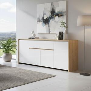 Credenza rovere e bianco lucida 197x48x83h cm 4 ante e 1 cassetto - Basile
