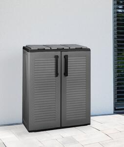 Pattumiera Grigio Nero Capacità 210 (70 per Sacco) 3 Cestini 68x37x84h cm, Colore Struttura Nero Made in Italy - Artan