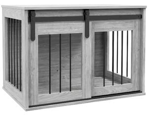 PawHut Gabbia cassone per cane animali interno con porta scorrevole, in metallo effetto legno, 57x80x54 cm, Grigio | Aosom Italy