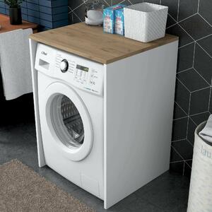 Armadio Multiuso Grande Marrone Noce Bianco un Ripiano Vano per Lavatrice 65x92h cm, un Vano - Boris