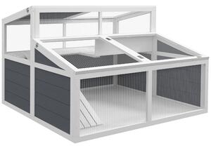 PawHut Casa/recinto per tartarughe con 2 spazi, 3 porte e rampa, tetto in policarbonato, 115x115x82 cm, grigio | Aosom Italy