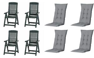 Set di 4 sedie pieghevoli Progarden Tampa con cuscino, verde / grigio