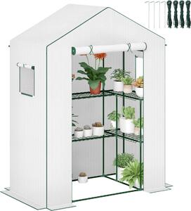 Outsunny Serra da giardino in PE con ripiani, 3 livelli, serra da balcone, telo rinforzato 135 g/m², telaio in acciaio, porta avvolgibile con cerniera, per ortaggi piante fiori, 140x73x190 cm, bianco