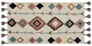 Tappeto rettangolare in cotone con nappe e motivo a diamante multicolore 80 x 150 cm soggiorno camera da letto Beliani
