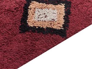 Tappeto in cotone con nappe e motivo a diamante rosso 140 x 200 cm soggiorno camera da letto Beliani