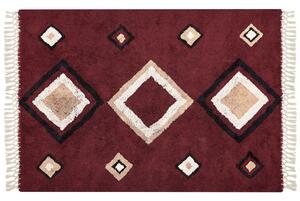 Tappeto in cotone con nappe e motivo a diamante rosso 160 x 230 cm soggiorno camera da letto Beliani