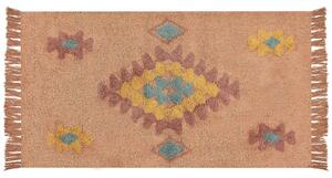 Tappeto in cotone con nappe e motivo a geometrico arancione 80 x 150 cm soggiorno camera da letto Beliani