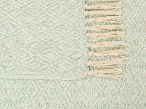 Coperta con frange cotone verde menta e beige fatta a mano 125 x 150 cm stile boho camera da letto soggiorno Beliani