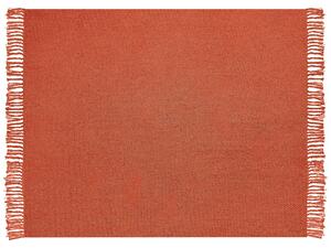 Coperta rossa in cotone e con frange fatta a mano 125 x 150 cm soggiorno camera da letto divano Beliani